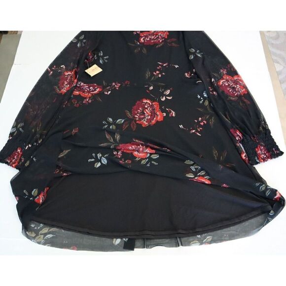 American Rag Women's Sz XL Black Joyful Floral V-Neck Center Front Ruffle Dress - Picture 13 of 15